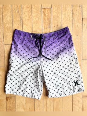 Hurley Gradient Print Board Shorts Purple White Surf Swim Trunks Size Large